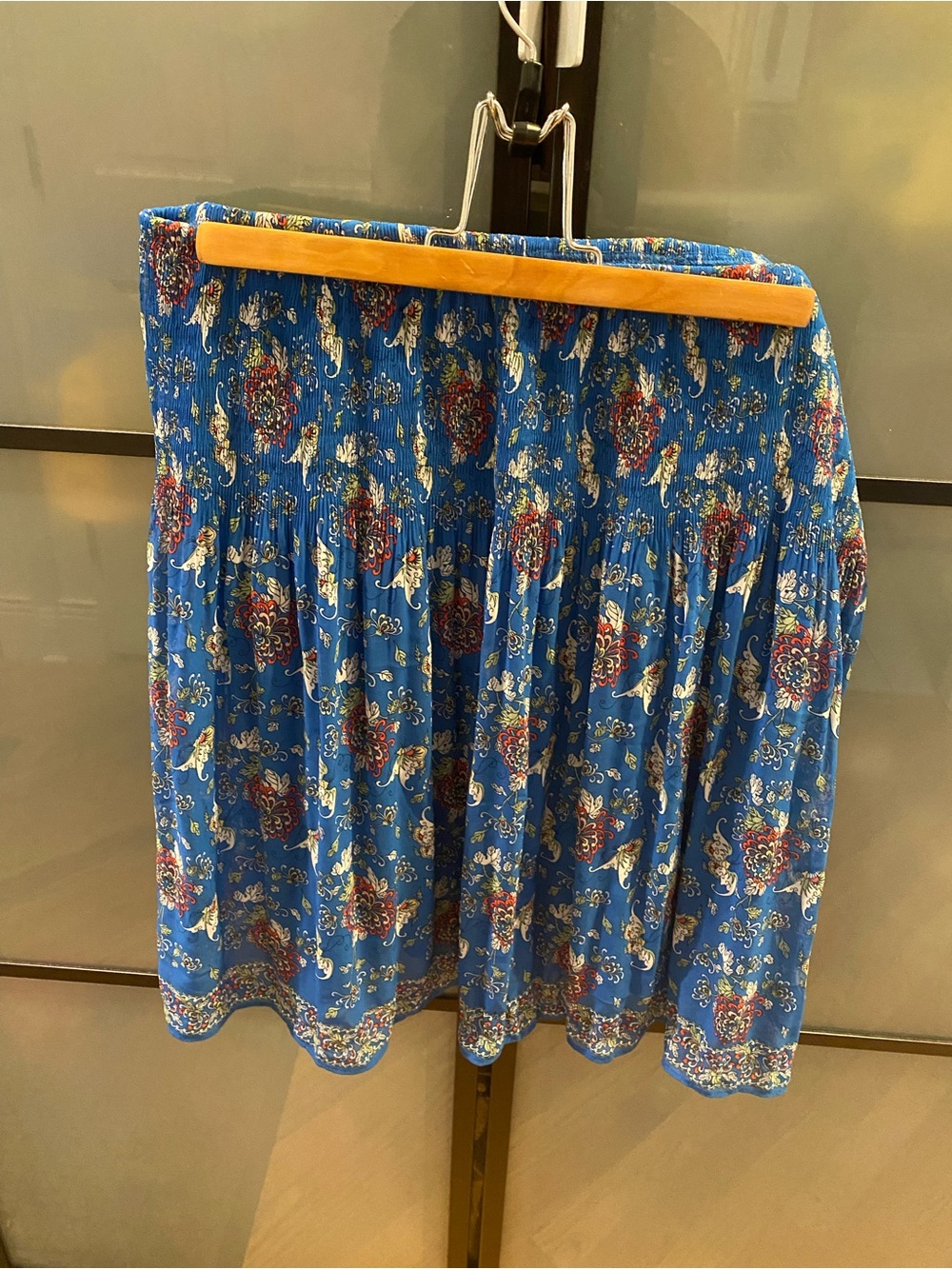 Max Studio Blue Floral Smocked Circle Skirt